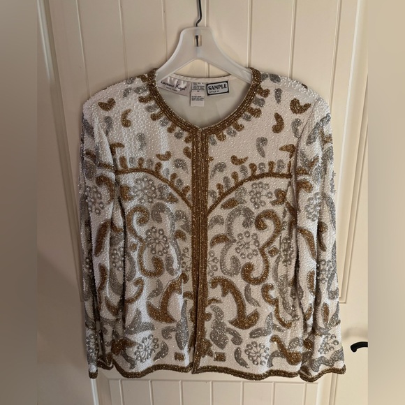 Vintage Laurence Kazar Gold and Silver Beaded Evening Jacket - Picture 1 of 6